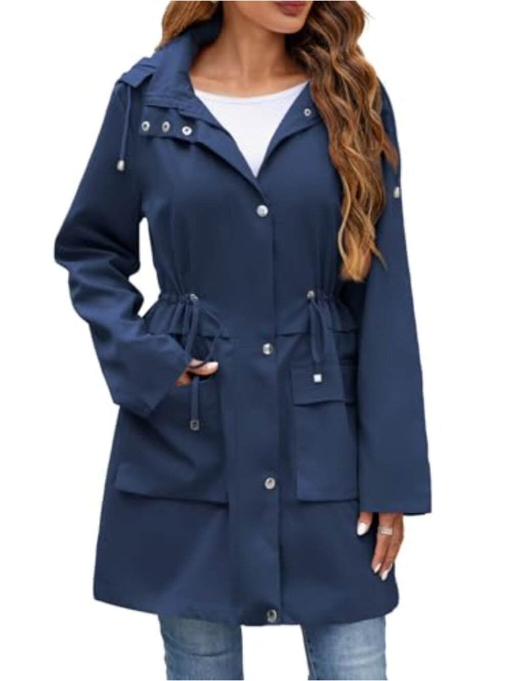 Women's Waterproof Long Raincoat with Removable Hood